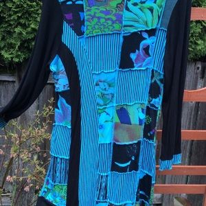 Parsley & Sage tunic top aqua black tone, Size S NWOT